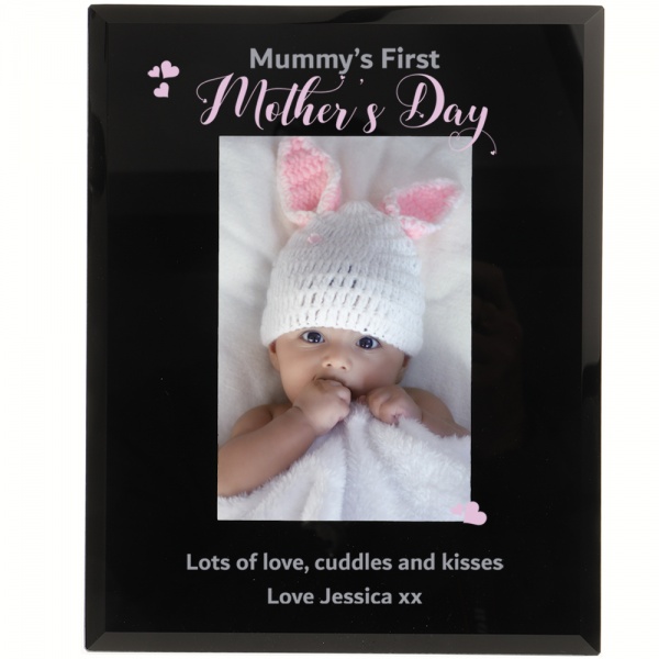 Personalised Mummy's First Mother's Day Photo Frame in 6x4'' or 7x5'' black Glass